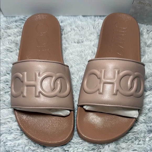 Jimmy Choo Powder Pink Leather Slides Sz 40 NWT Box & Dust bag - Picture 2 of 7